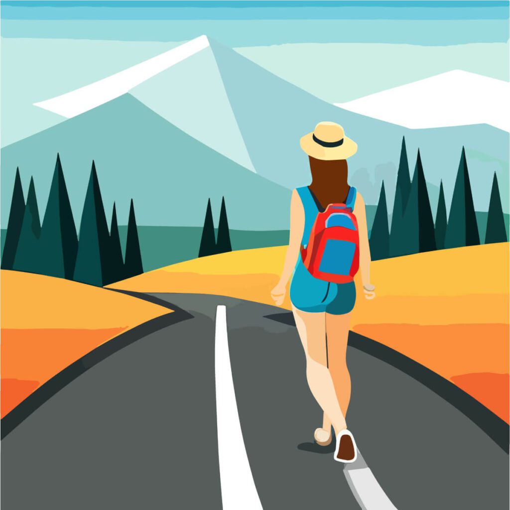 Mujer caminando por carretera