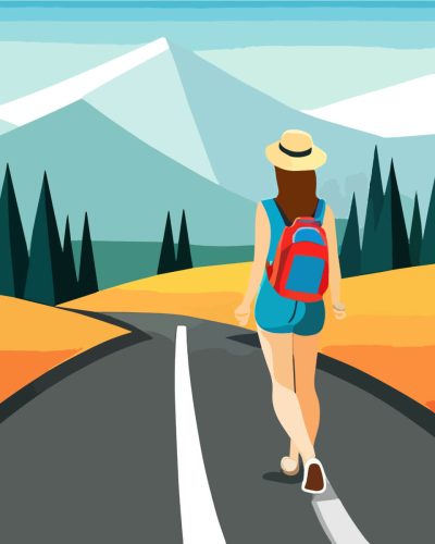 Mujer caminando por carretera